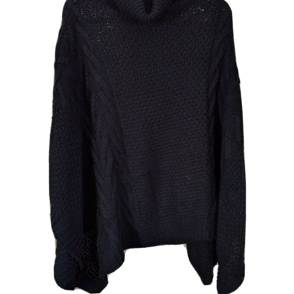 TJD Womens One Size Black knit Sweater Poncho